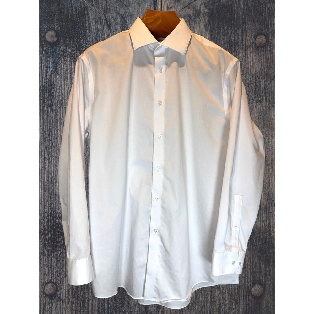 Calvin Klein Steel+ Slim Fit Herringbone 16 32/33 L Men's Button-Up Shirt White